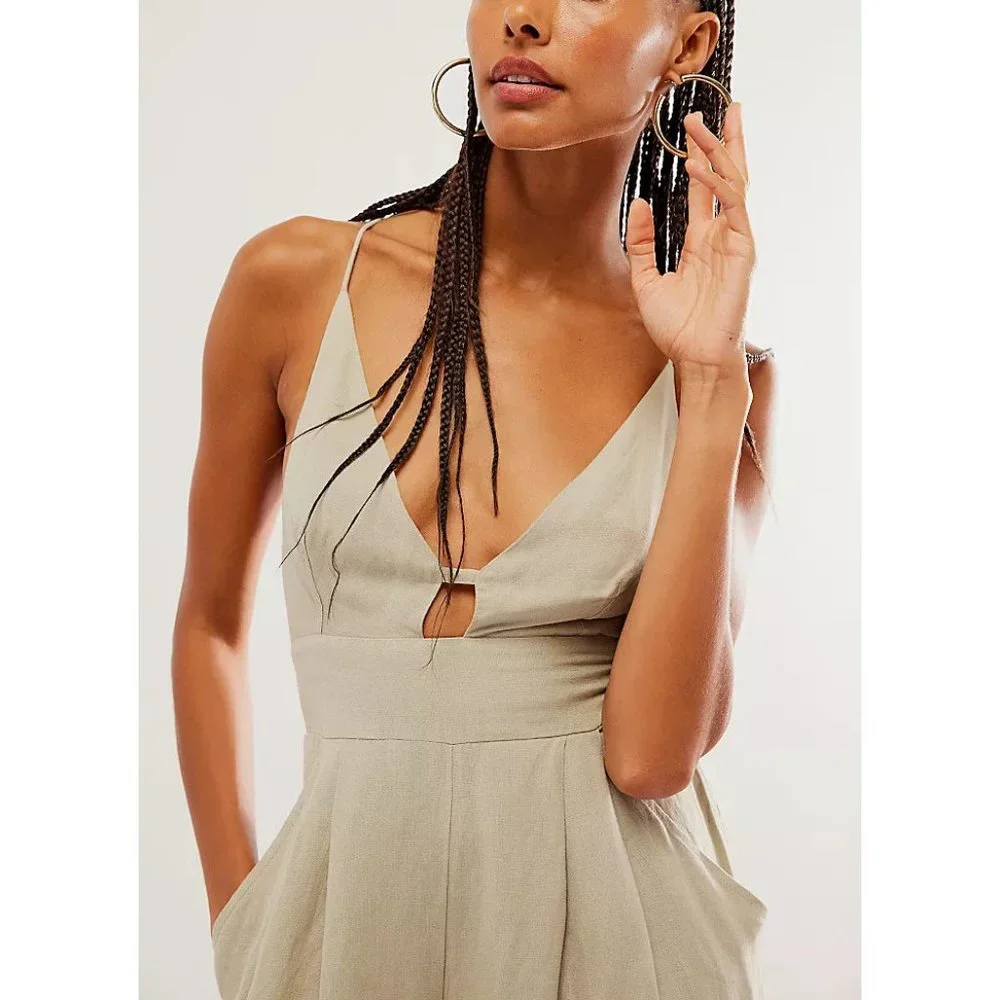 Free People Emma Linen Jumpsuit Alfalfa Size Large - Picture 4 of 16